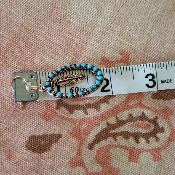 Feather Hoop Earrings. Oval Flower Floral Copper Color Boho Cowgirl Western - Picture 7 of 9